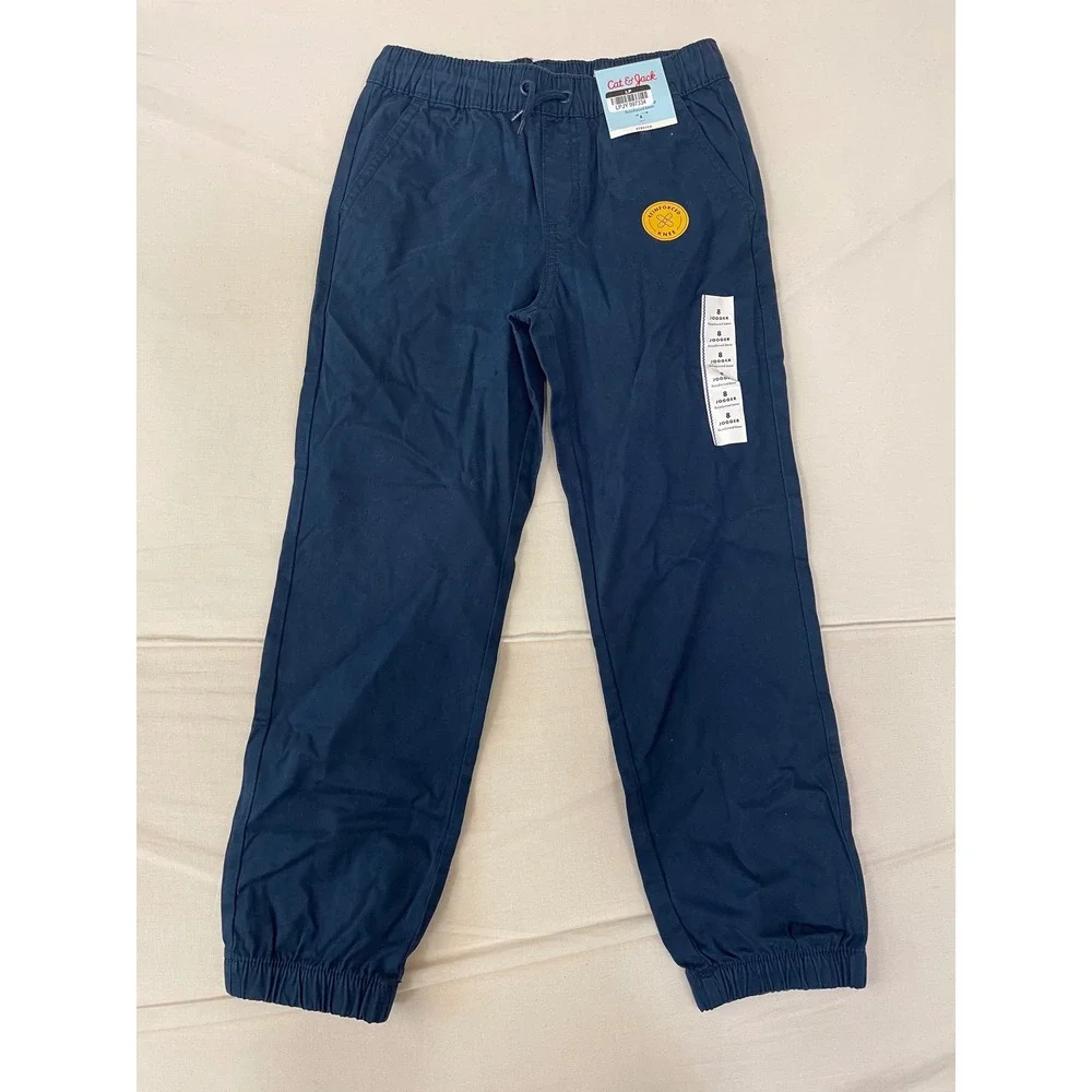 Cat & Jack Boys Navy Blue Stretch Jogger Pants Reinforced Knee Size 8